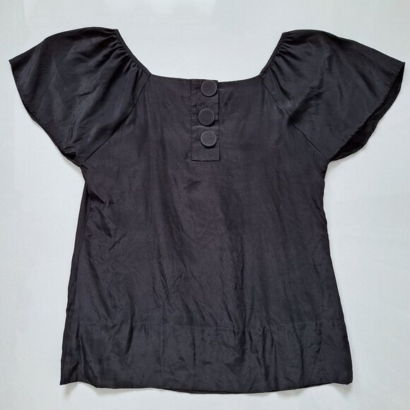 Central Park West Black Silk Short Sleeve Top - Picture 2 of 6